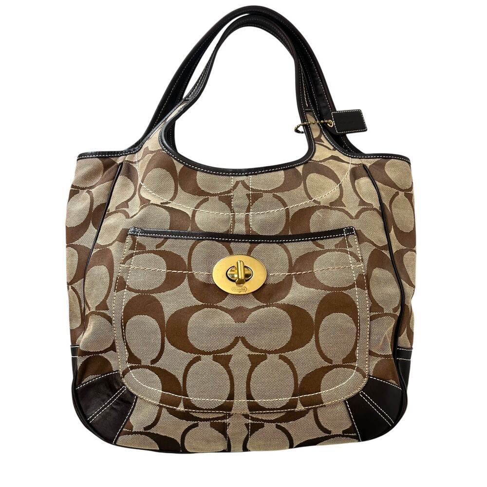 COACH Signature Canvas Ergo Tote Brown Leather Turnlock Shoulder Bag